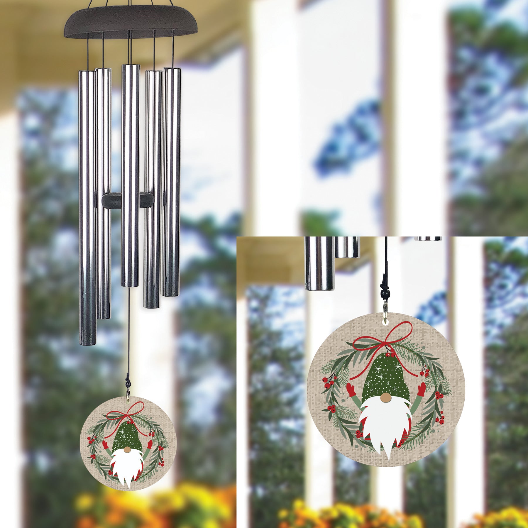 Gnome with Wreath 30" Wind Chime