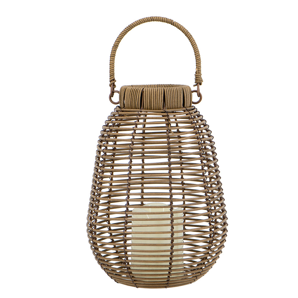 7.9x7.9x10.6" Brown Poly Rattan Lantern With White LED Candle - image 2