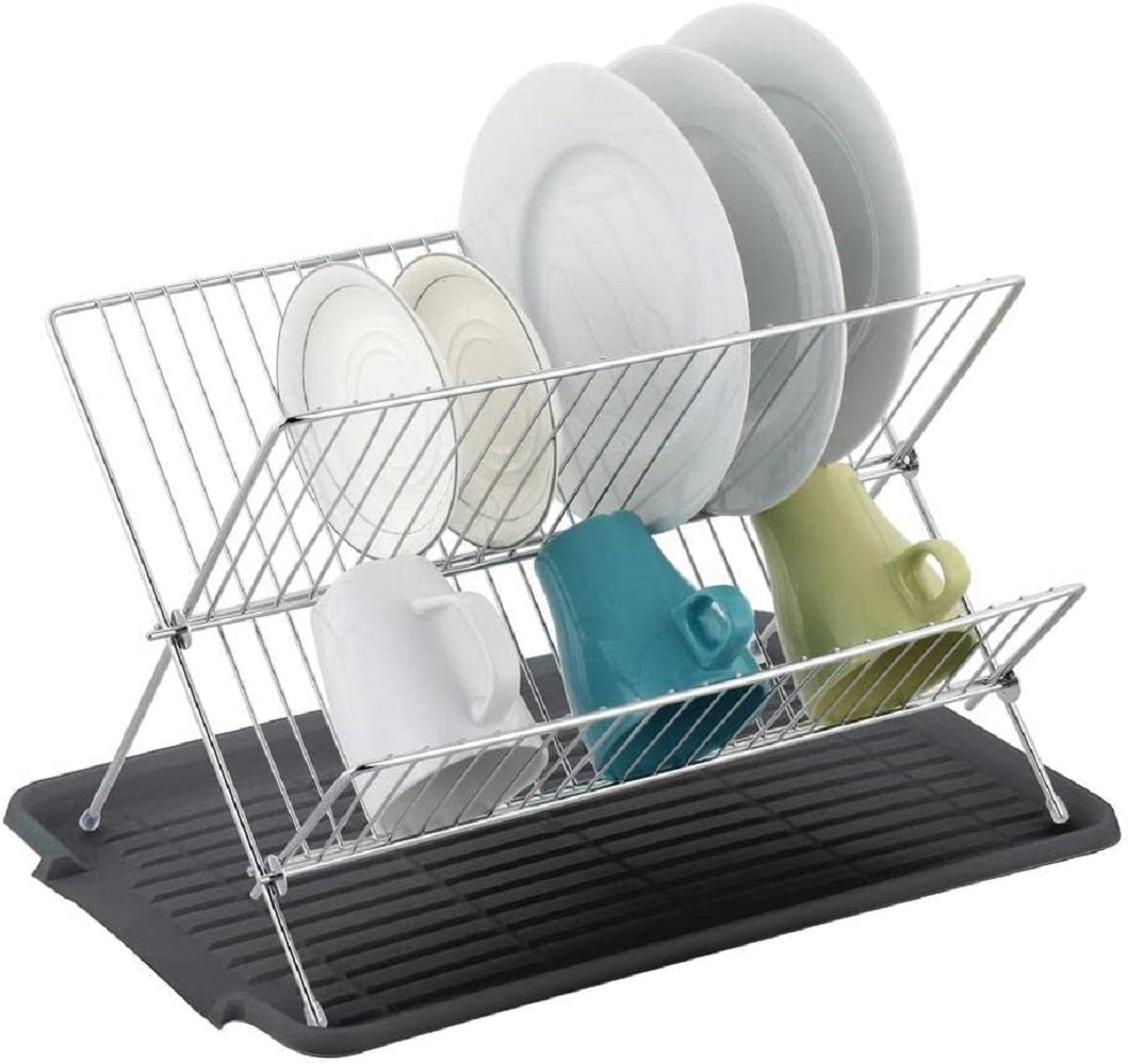 17 Inch X Shaped Stainless Steel 2-Tier Dish Rack for Kitchen Counter