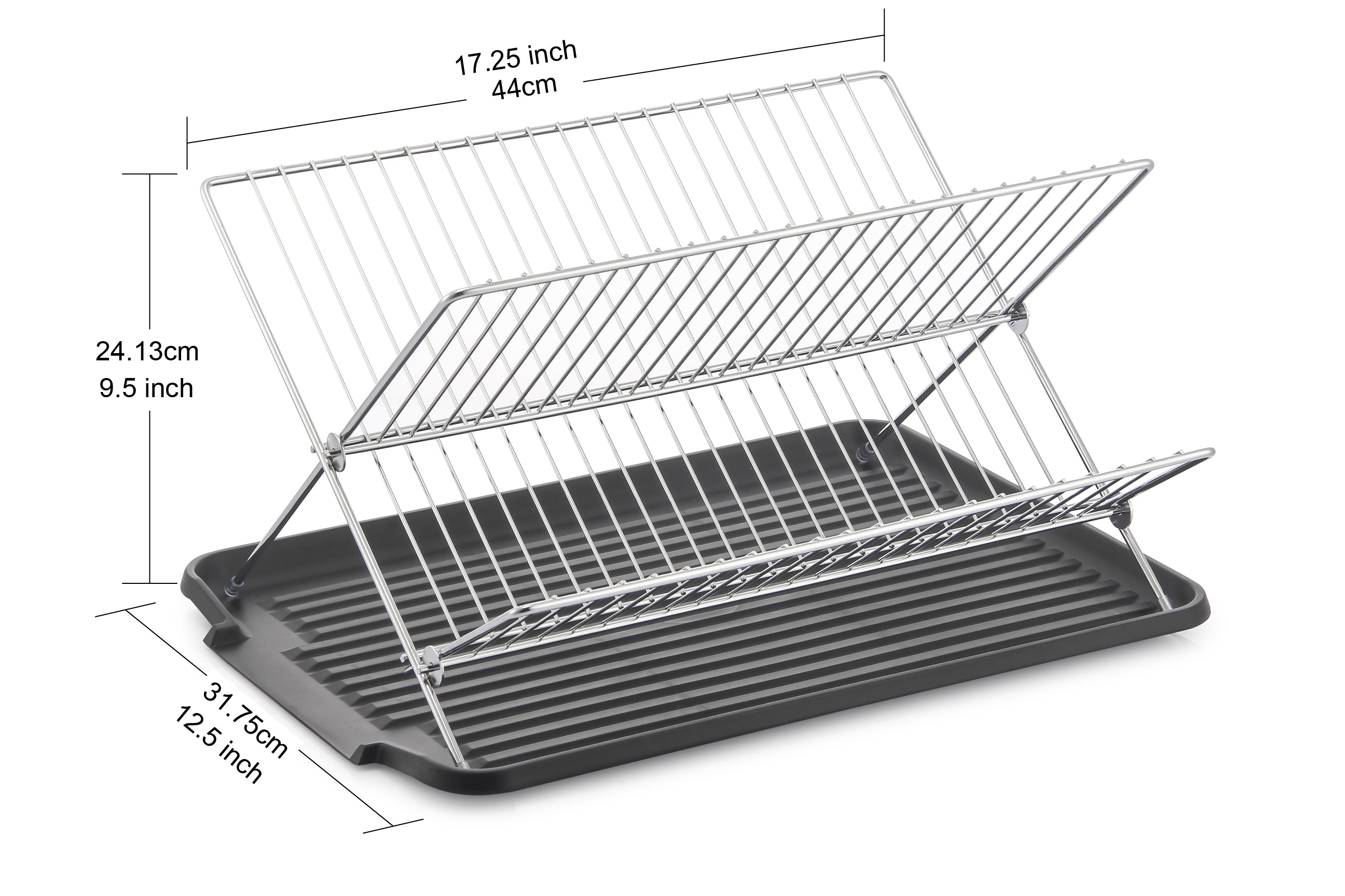 17 Inch X Shaped Stainless Steel 2-Tier Dish Rack for Kitchen Counter