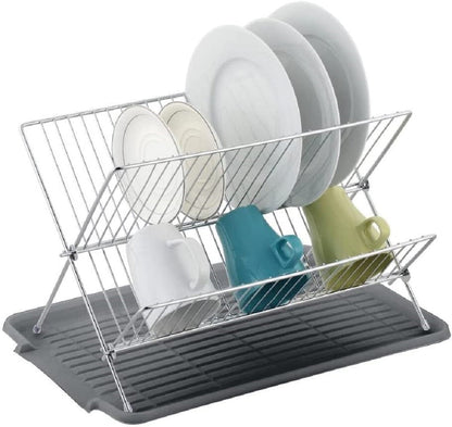 17 Inch X Shaped Stainless Steel 2-Tier Dish Rack for Kitchen Counter