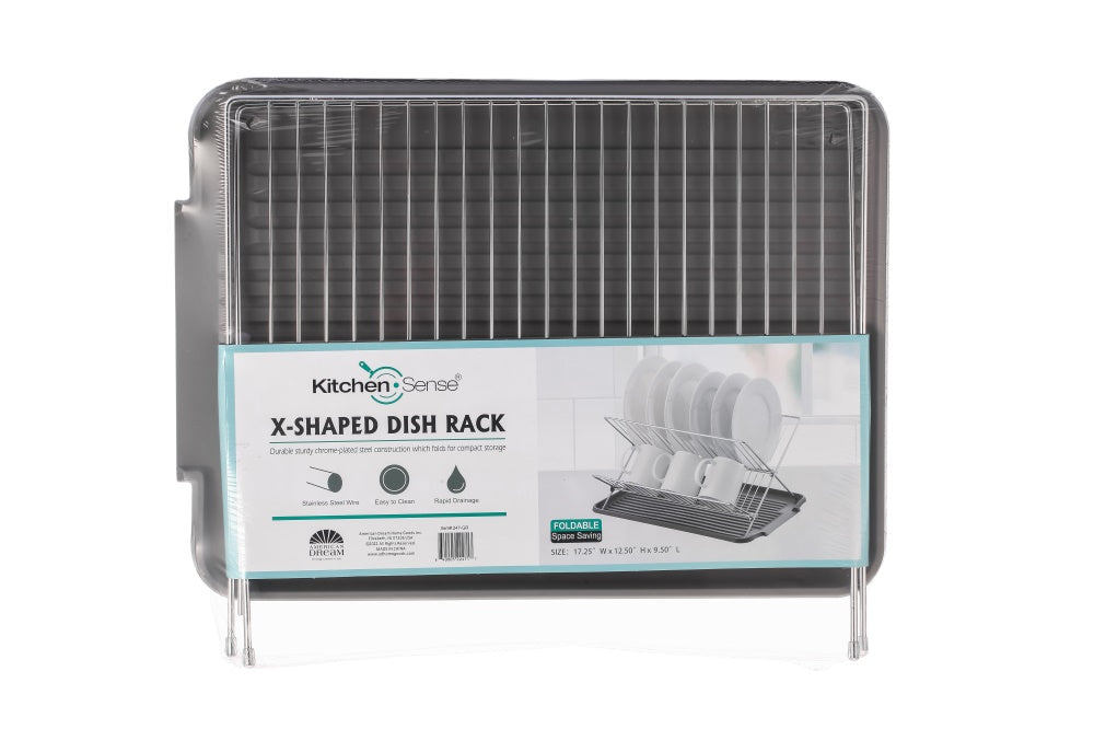 17 Inch X Shaped Stainless Steel 2-Tier Dish Rack for Kitchen Counter