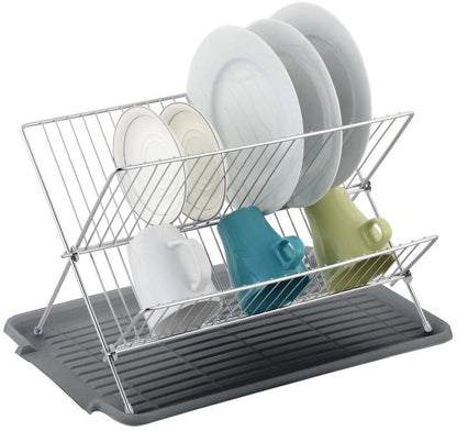 17 Inch X Shaped Stainless Steel 2-Tier Dish Rack for Kitchen Counter