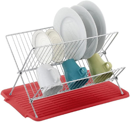17 Inch X Shaped Stainless Steel 2-Tier Dish Rack for Kitchen Counter