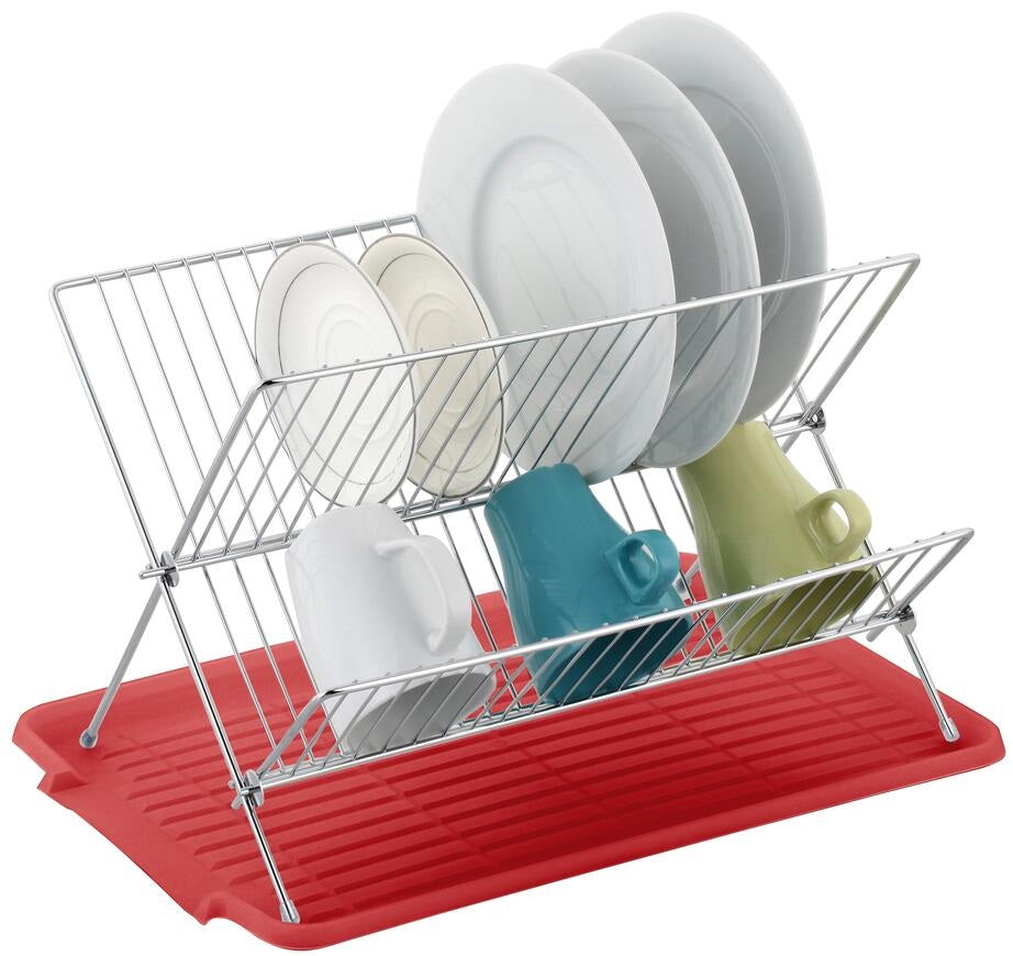 17 Inch X Shaped Stainless Steel 2-Tier Dish Rack for Kitchen Counter