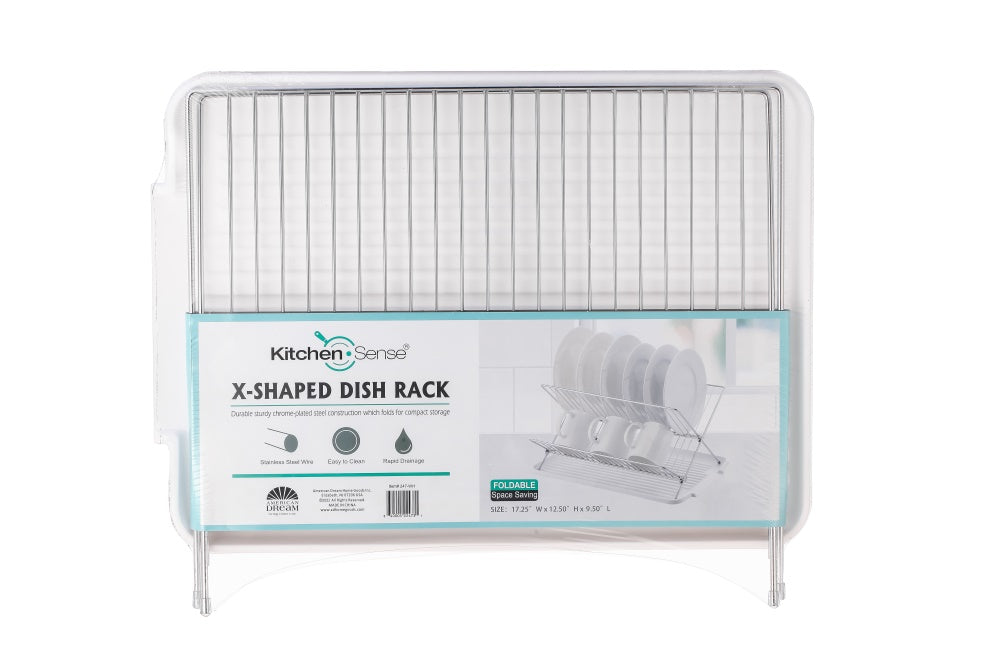 17 Inch X Shaped Stainless Steel 2-Tier Dish Rack for Kitchen Counter