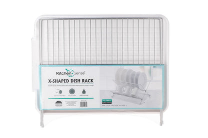 17 Inch X Shaped Stainless Steel 2-Tier Dish Rack for Kitchen Counter