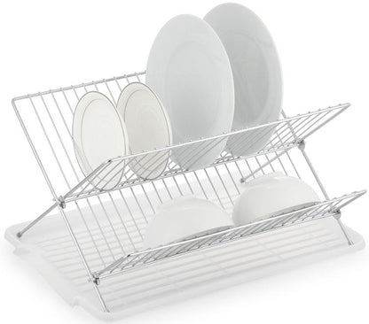 17 Inch X Shaped Stainless Steel 2-Tier Dish Rack for Kitchen Counter