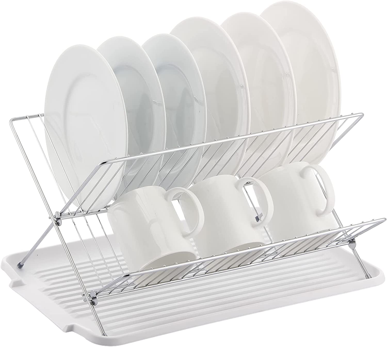 17 Inch X Shaped Stainless Steel 2-Tier Dish Rack for Kitchen Counter