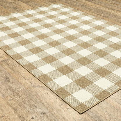 Indoor/Outdoor Beige Buffalo Plaid Rug