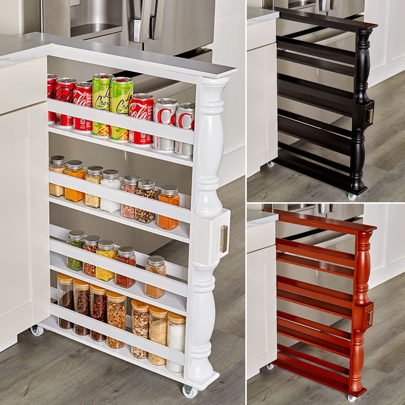 Slim Wooden Spice Rack Cabinet with Wheels - Walnut, White, Black