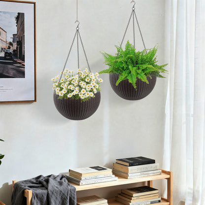 13.4 inch Self-Watering Hanging Rattan-Inspired Planter Large Capacity, Root-Rot Resistant Water Storage with Water Level Indicator, Dual-Use for Indoor & Balcony Decoration (Pack of 2, Brown) - image 12