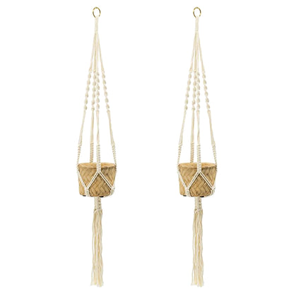Set of 2, 5x5x4.5" Hanging Planter With Cotton Hanger, Bohemian Style