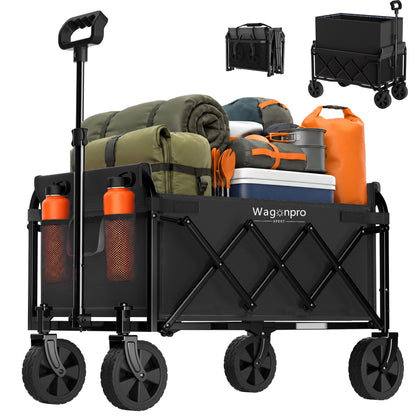 Expandable Dual-Layer Utility Wagon with 100% Extra Space - 220lbs Grocery Cart for Camping, Shopping, Sports, Gardening, Fishing, Black