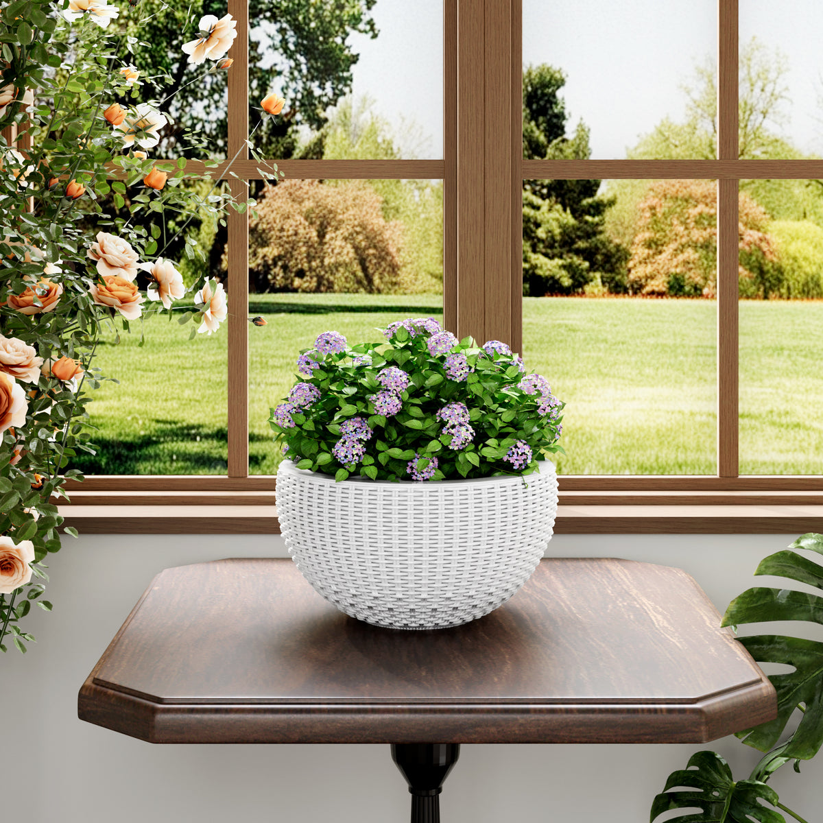 13.4 inch Self-Watering Hanging Rattan-Inspired Planter Large Capacity, Root-Rot Resistant Water Storage with Water Level Indicator, Dual-Use for Indoor & Balcony Decoration (Pack of 2, White) - image 8
