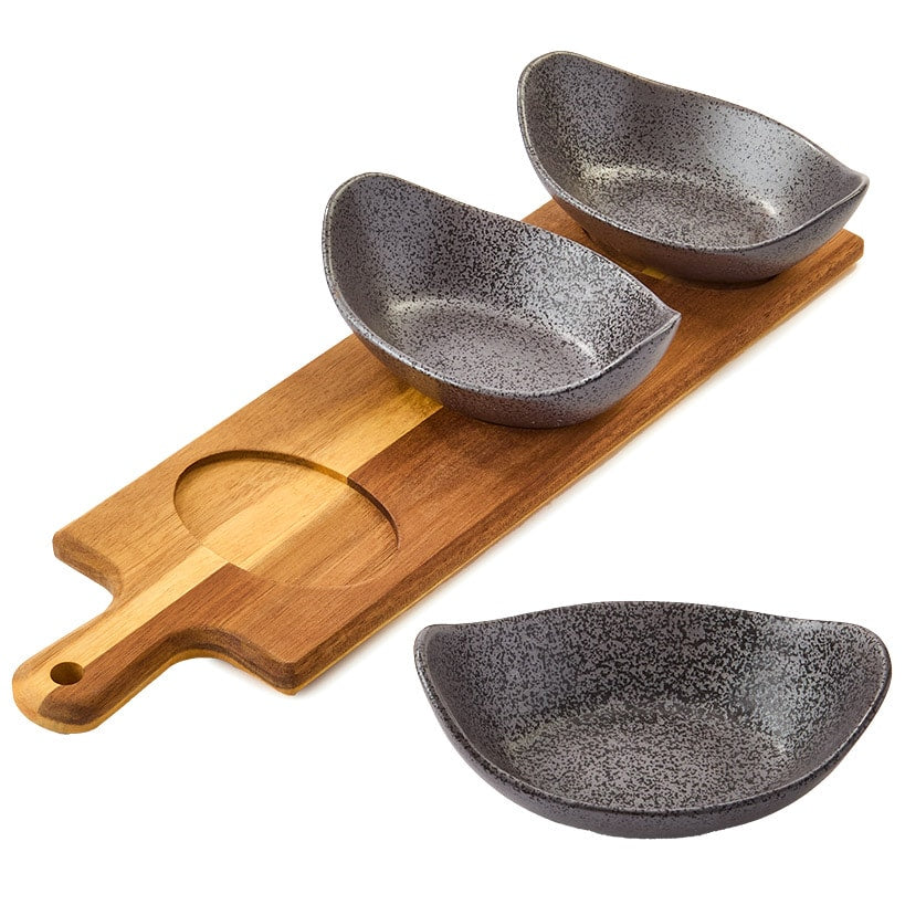 Gibson Elite Gracious Dining Serving Bowls with Wood Tray
