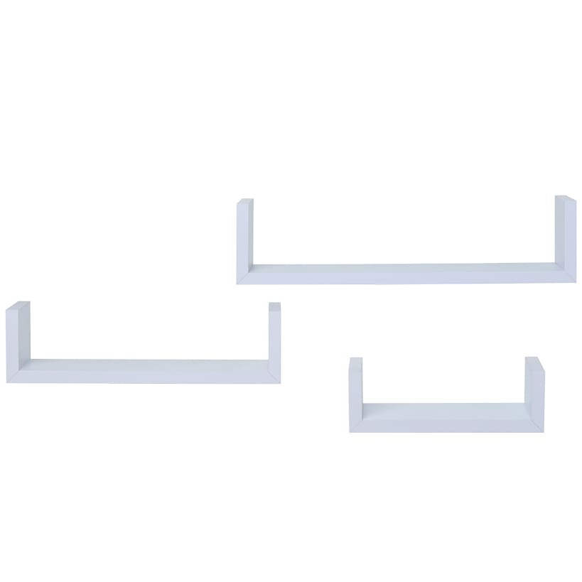 Floating Wood Shelves in White - Set of 3