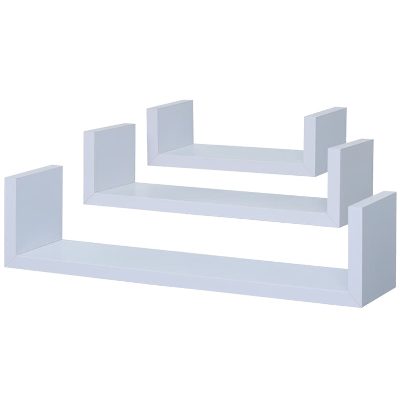 Floating Wood Shelves in White - Set of 3