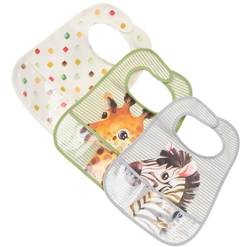 Baby Food-Catching Colorful Bibs - Set of 3