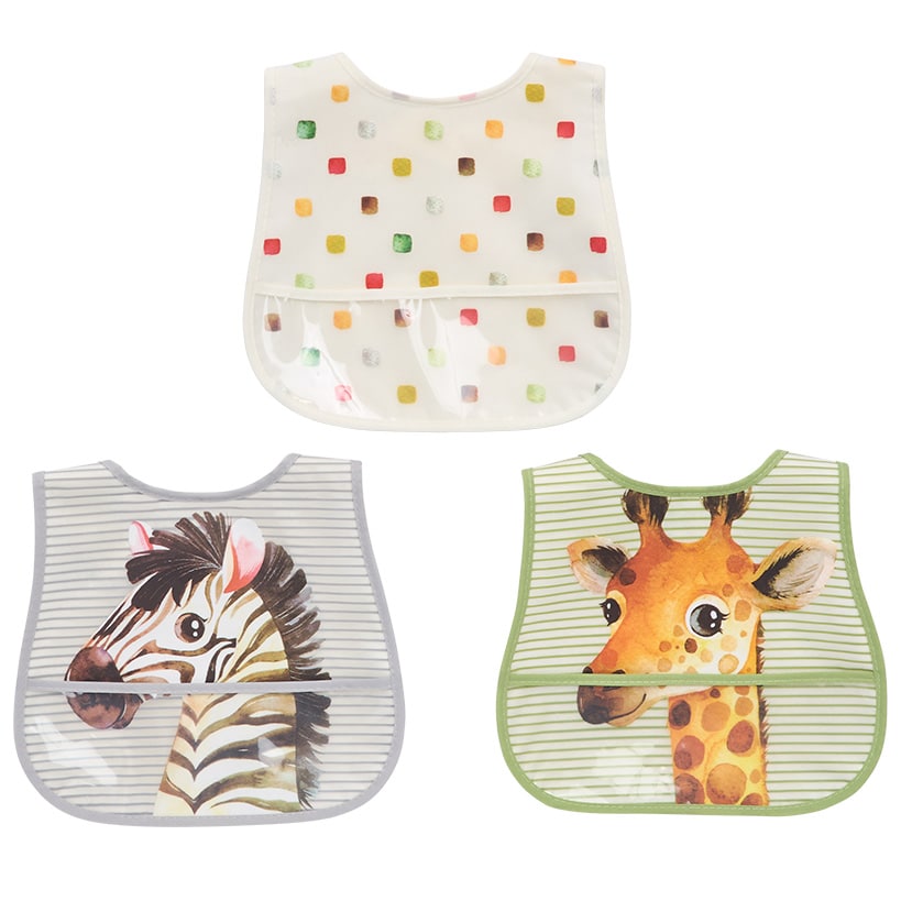 Baby Food-Catching Colorful Bibs - Set of 3