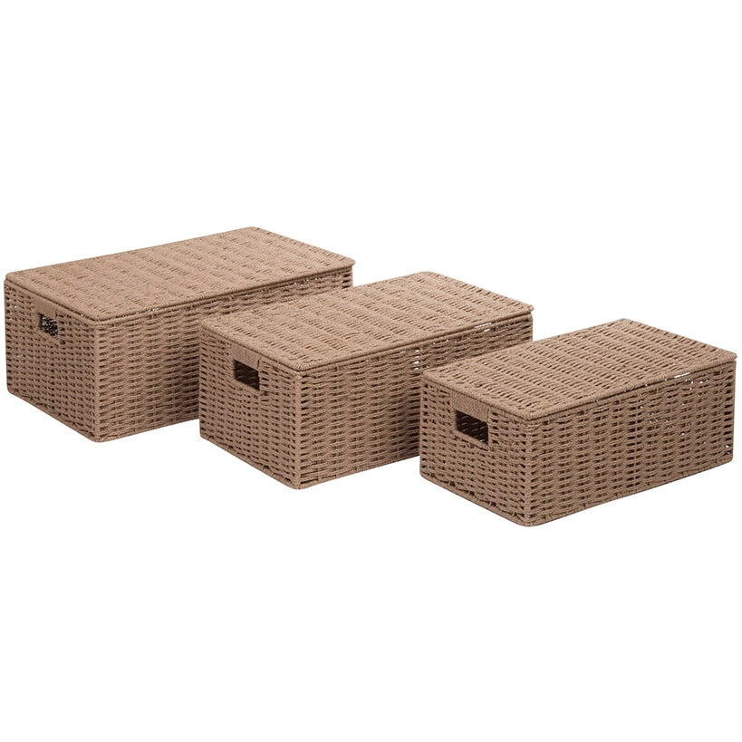 Stackable Paper Rope Storage Baskets with Lids 3-Pc.