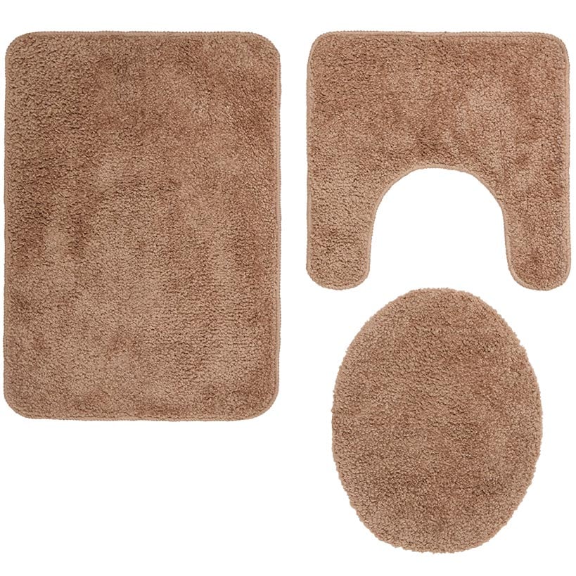 Bath Rug Set with Anti-Skid Backing: Bath Mat, Contour Rug, Lid Cover