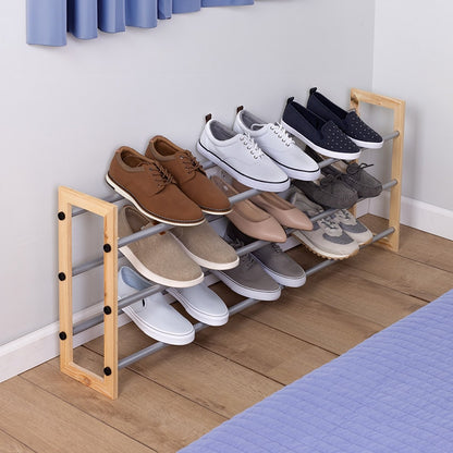 3-Tier Expandable Adjustable Wood and Metal Shoe Rack