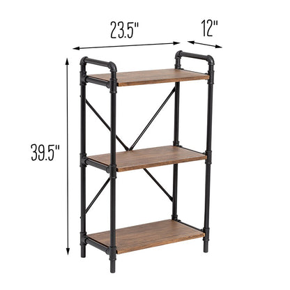 Rustic Black 3-Tier Industrial Bookshelf