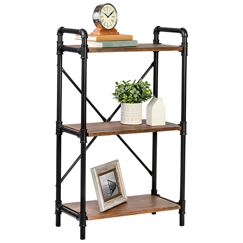 Rustic Black 3-Tier Industrial Bookshelf