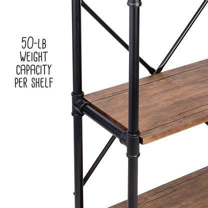 Rustic Black 3-Tier Industrial Bookshelf