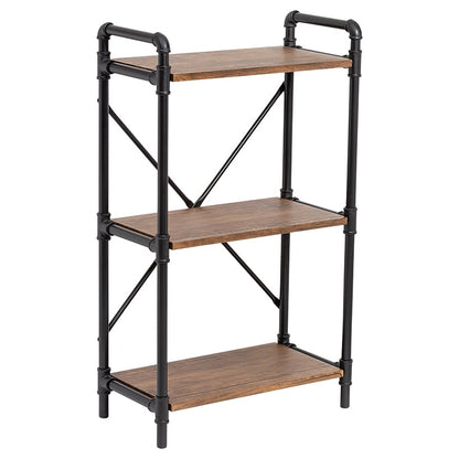 Rustic Black 3-Tier Industrial Bookshelf