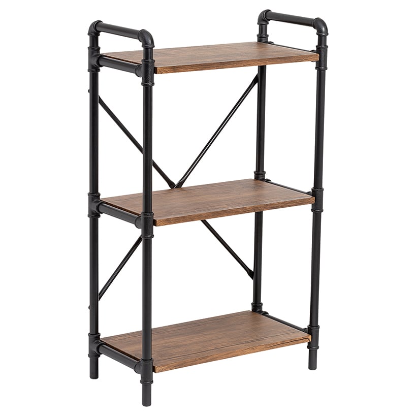 Rustic Black 3-Tier Industrial Bookshelf
