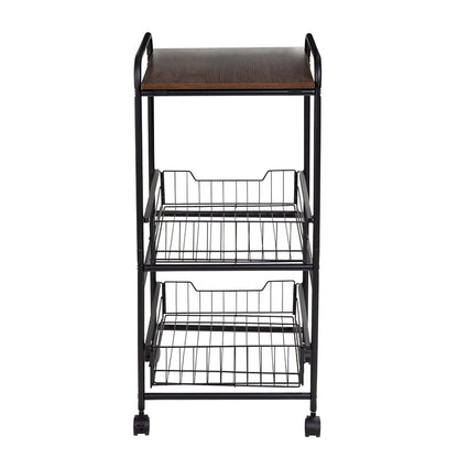 Slim Rolling Cart with Metal Basket Drawers 3-Tier