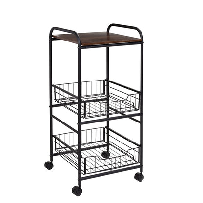 Slim Rolling Cart with Metal Basket Drawers 3-Tier