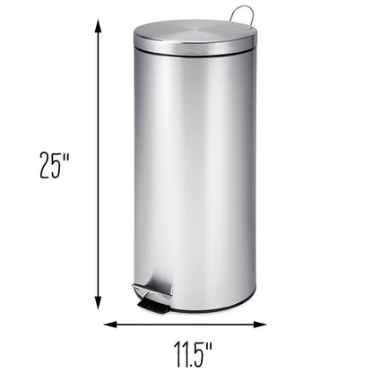 Round Stainless Steel Step Trash Can With Step Pedal 30-L