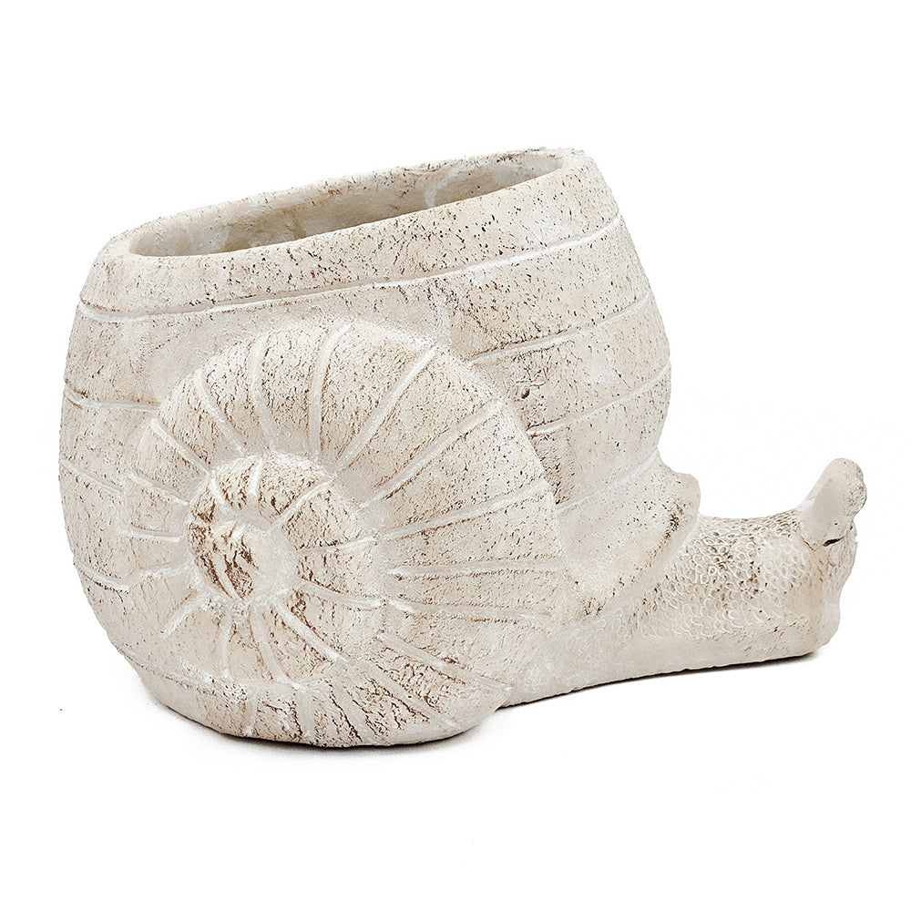 9.5x8.3x6" Decorative Sand and Cement Snail Planter with Textured Beige Finish - image 2