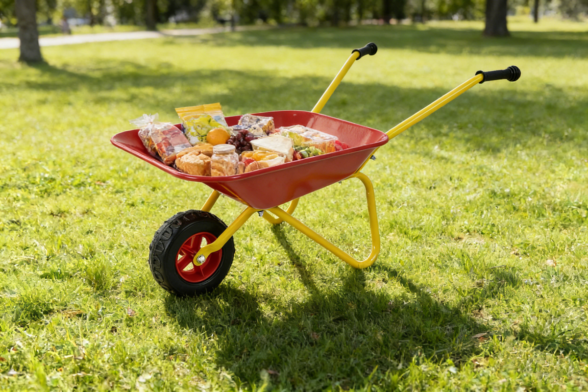 Children's metal wheelbarrow, Maximum load capacity: 33LBS,children's heavy wheelbarrow, metal structure wheelbarrow, steel tray, can be used in gardens, loading leaves, soil, sand, etc. (red) - image 7
