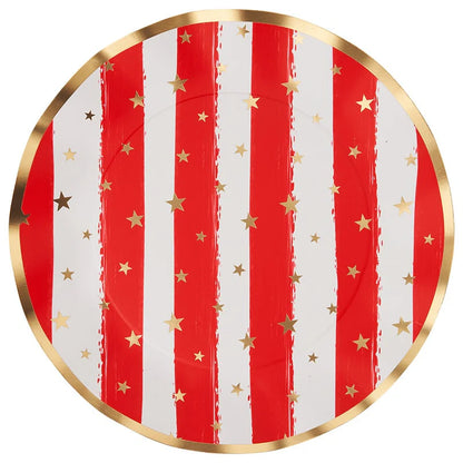Patriotic Stars & Stripes Outdoor Table Party Bundle | Custom Fit Tablecloth + Disposable Dinnerware Set
