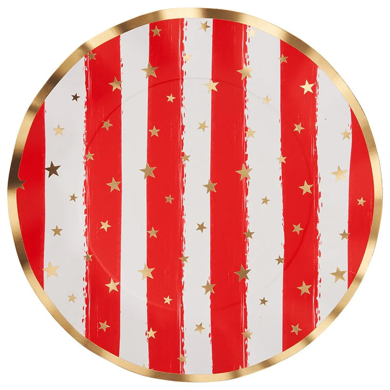 Patriotic Stars & Stripes Outdoor Table Party Bundle | Custom Fit Tablecloth + Disposable Dinnerware Set