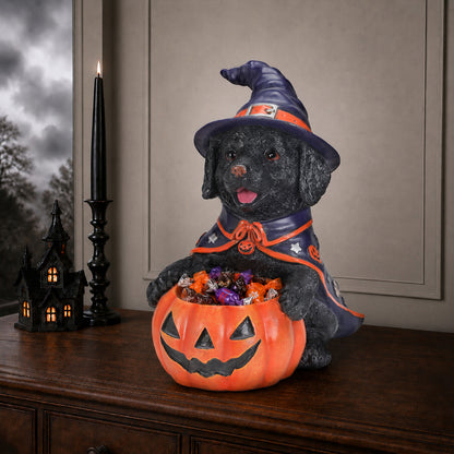 Halloween Black Labrador Retriever Witch Puppy Figurine, Cute Dog Holding Pumpkin Candy Bowl Decoration - image 8
