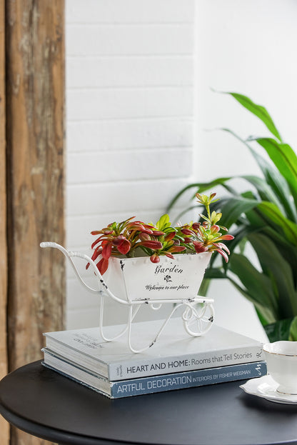 11.5x4x7" White Metal Decorative Disressed Wheelbarrow Planter, Tabletop Decor - image 11