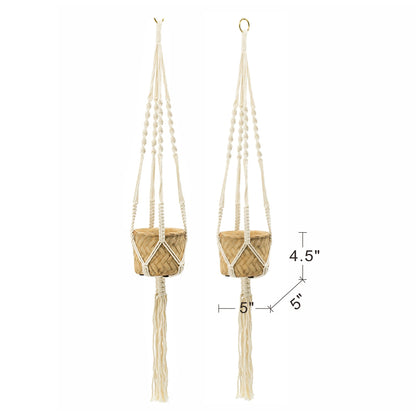 Set of 2, 5x5x4.5" Hanging Planter With Cotton Hanger, Bohemian Style - image 2