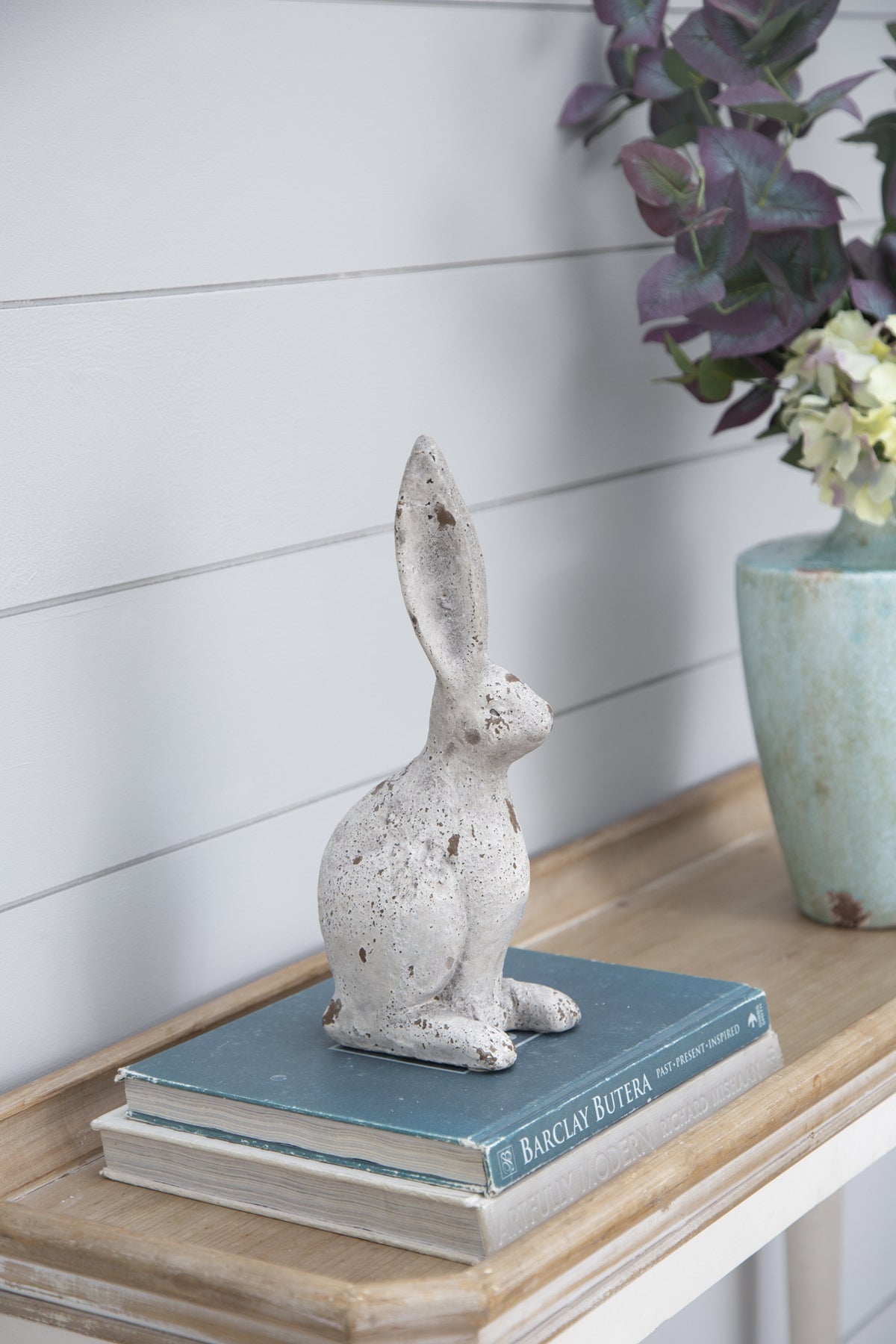 5.3x4.5x12.8" Weathered Cement Cream Rabbit Statue - image 7