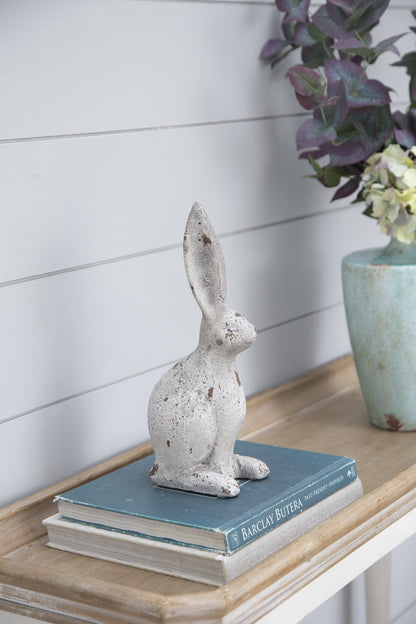 5.3x4.5x12.8" Weathered Cement Cream Rabbit Statue - image 7