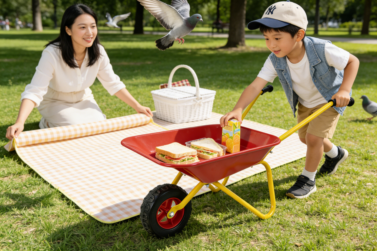 Children's metal wheelbarrow, Maximum load capacity: 33LBS,children's heavy wheelbarrow, metal structure wheelbarrow, steel tray, can be used in gardens, loading leaves, soil, sand, etc. (red) - image 3