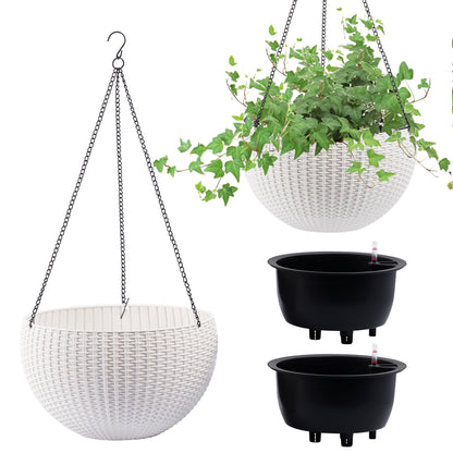 13.4 inch Self-Watering Hanging Rattan-Inspired Planter Large Capacity, Root-Rot Resistant Water Storage with Water Level Indicator, Dual-Use for Indoor & Balcony Decoration (Pack of 2, White) - image 3