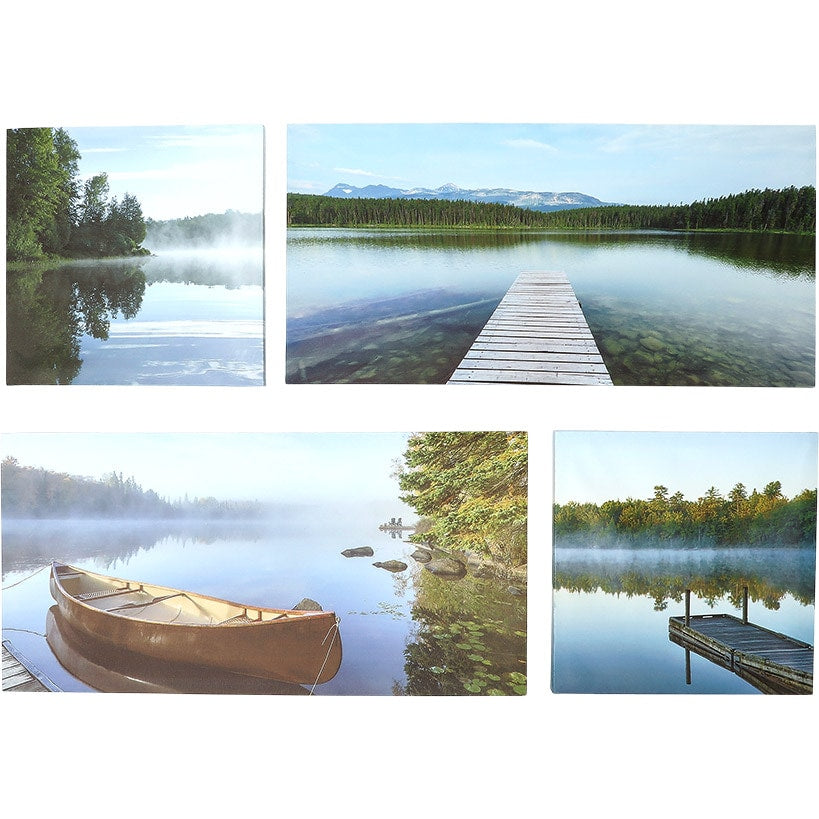 Canvas Wall Art 4 Piece Set Featuring Lake View With Boat And Dock