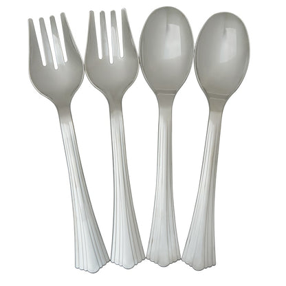 Plastic Disposable Silverware Set of 24 or Serving Utensils Set of 4