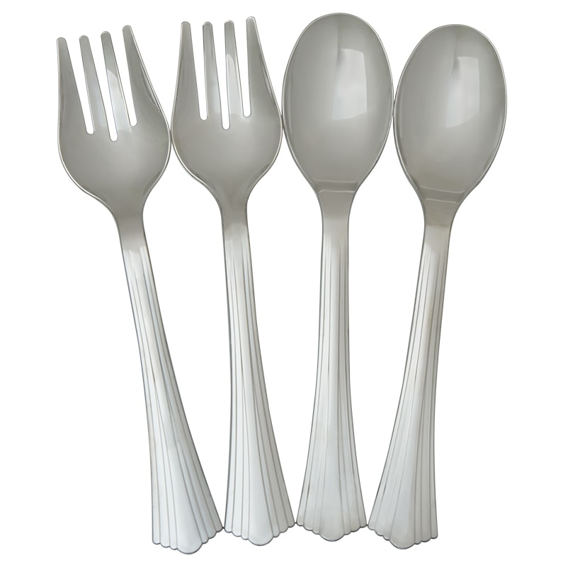 Plastic Disposable Silverware Set of 24 or Serving Utensils Set of 4