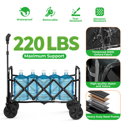 Expandable Dual-Layer Utility Wagon with 100% Extra Space - 220lbs Grocery Cart for Camping, Shopping, Sports, Gardening, Fishing, Black - image 4